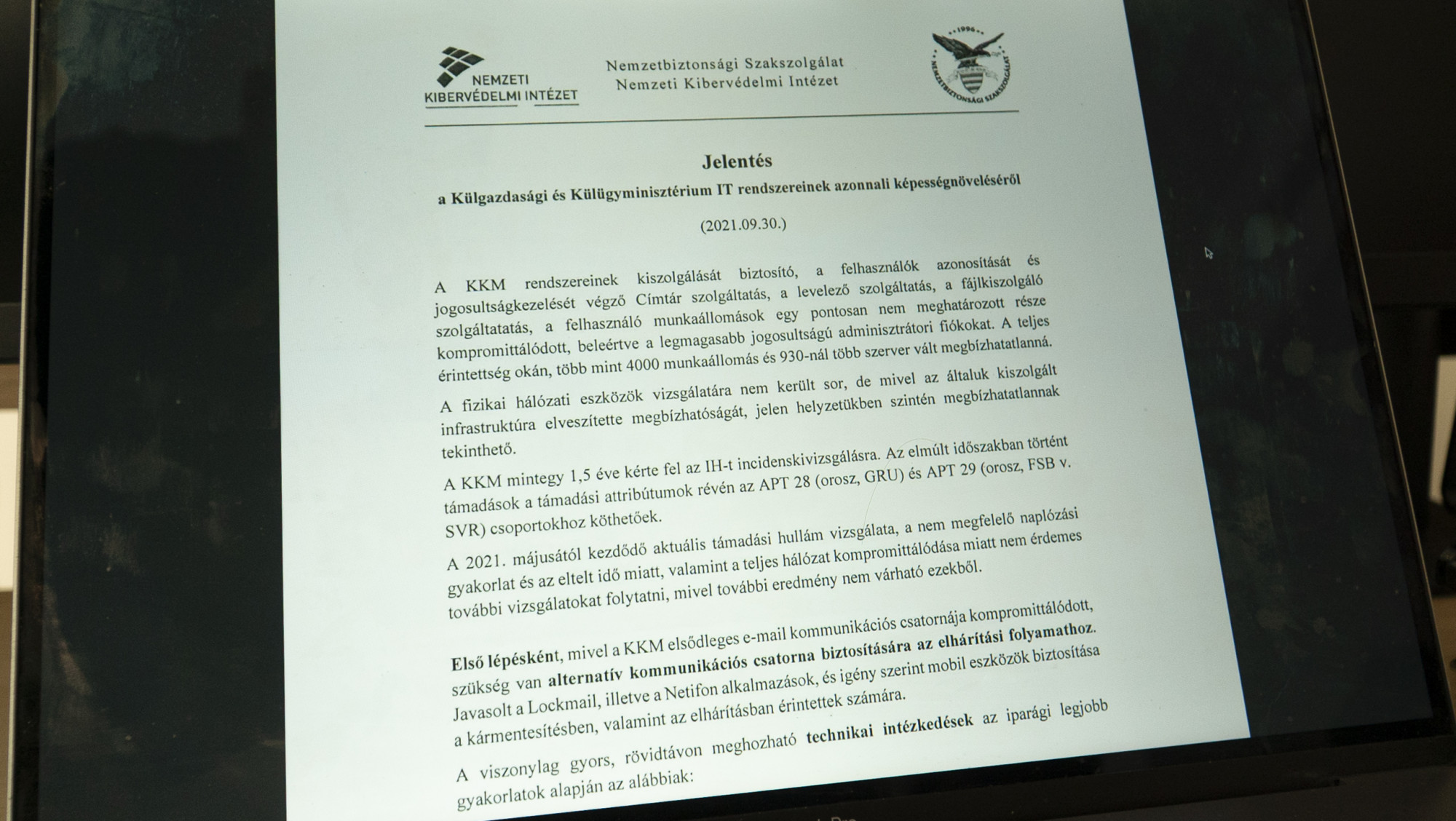 Részlet Szabó Hedvig NBSZ főigazgató leveléből, amelyet az akkor még a külügyben dolgozó Vargha Tamásnak, a polgári hírszerzésért felelős államtitkárnak címzett.