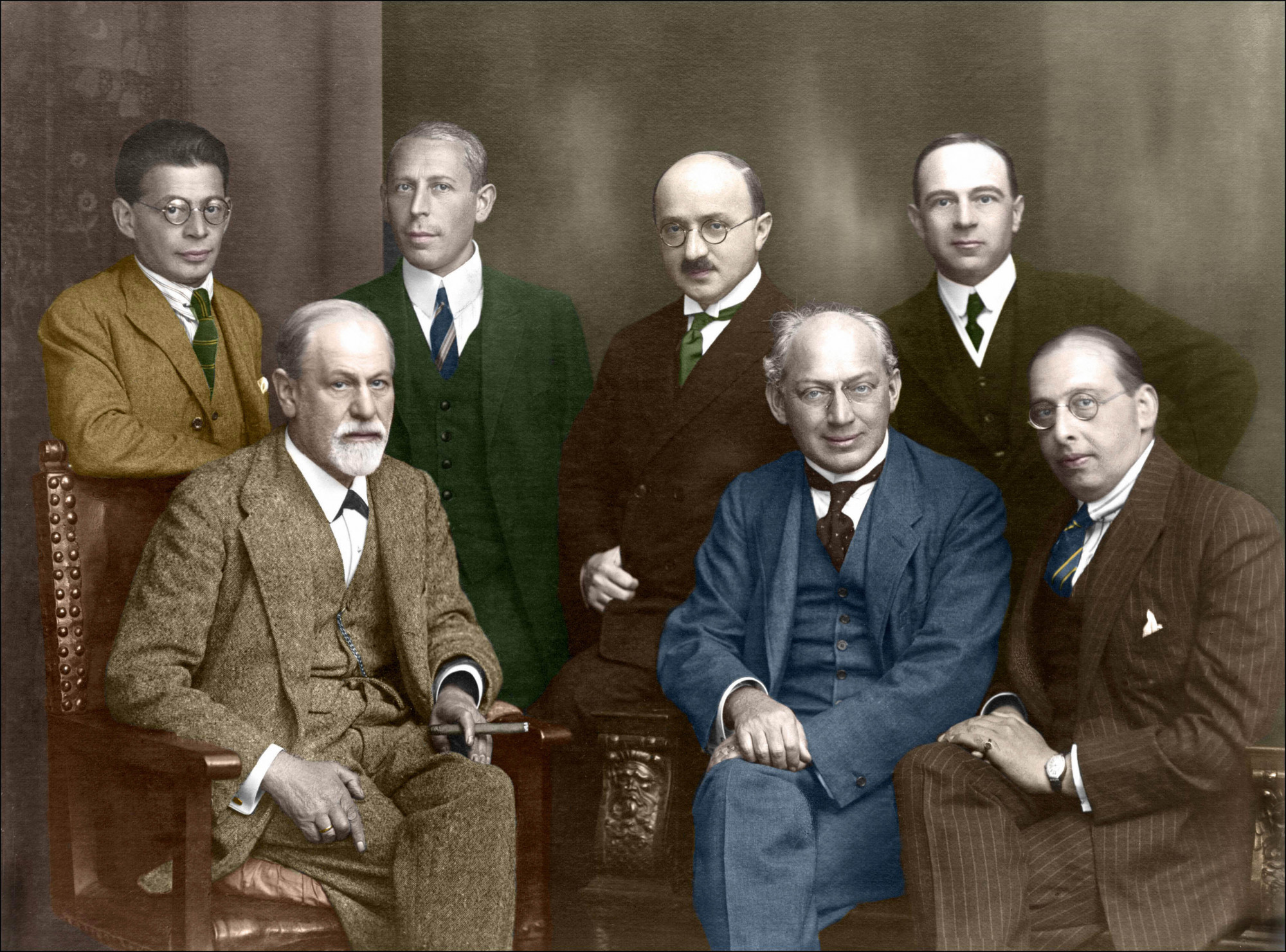 Sigmund Freud és a Titkos Bizottság tagjai: Ernest Jones, Ferenczi Sándor, Otto Rank, Max Eitingon, Karl Abraham és Sachs, 1922.
