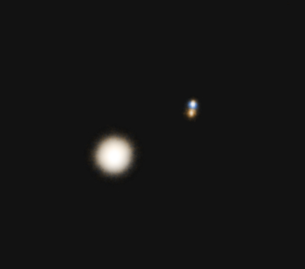 A 40 Eridani A csillag és a körülötte keringő két törpecsillag, az Eridani B és C