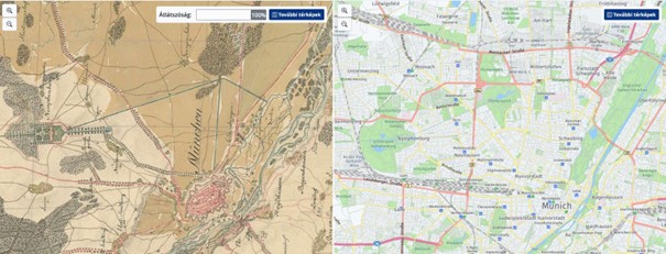 A korabeli és a mai térképrészlet