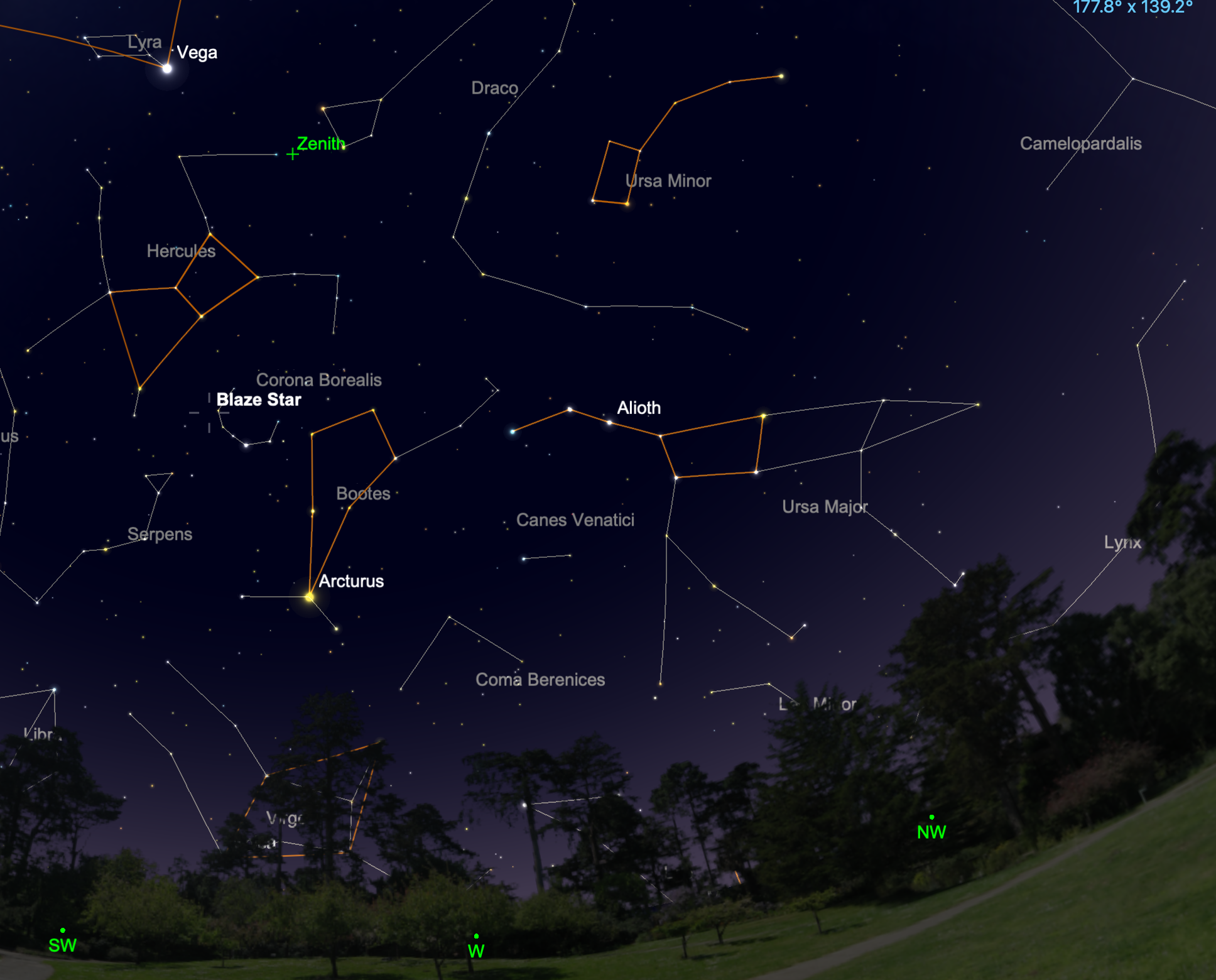 Így keressük meg a horizonthoz képest a Corona Borealis, azaz az Északi Korona félkörívét.