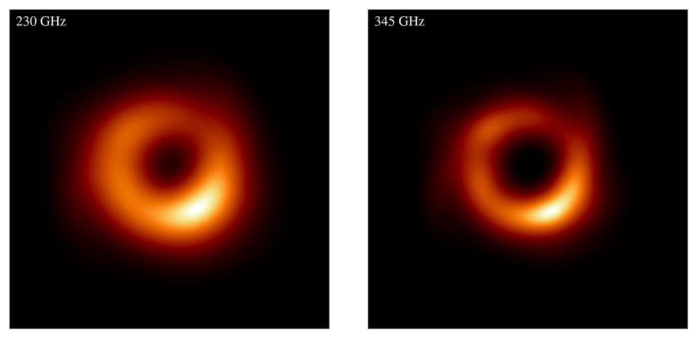 Az M87 galaxis központi fekete lyukáról készült képek 230 és 345 gigahertzen