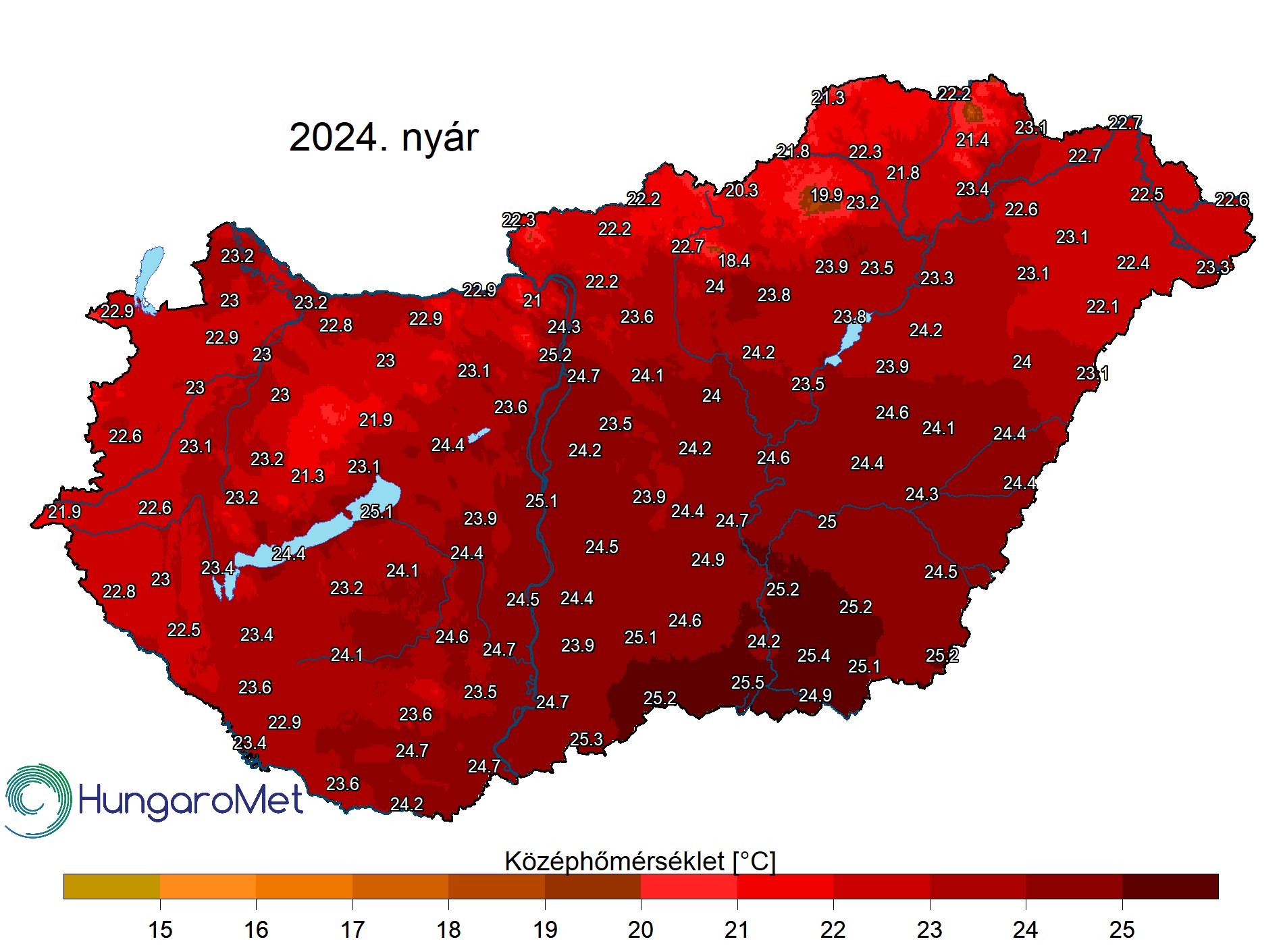 Az idei nyár középhőmérsékletei