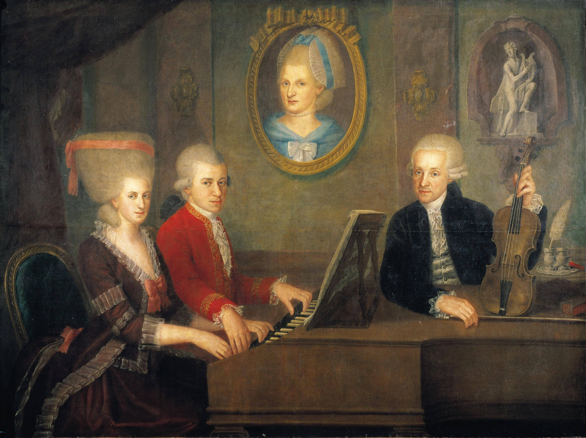 Johann Nepomuk Della Croce 1780 körüli olajfestményén Leopold Mozart látható a gyerekeivel, Wolfganggal és Nannerllel a zongoránál, a falon elhunyt anyjuk portréjával.