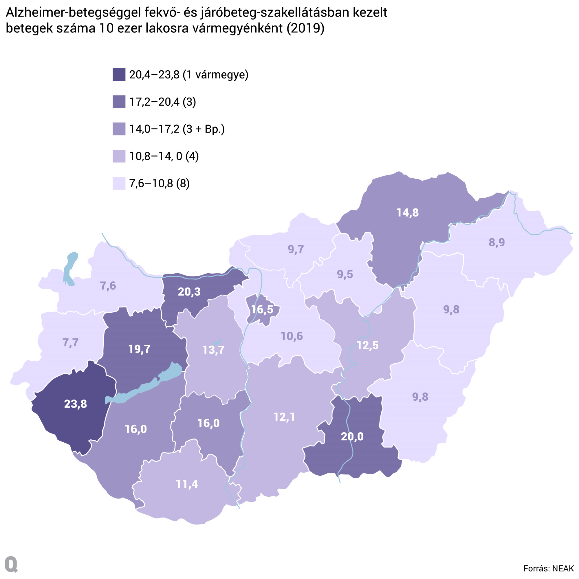 Jelentős eltérések vannak abban is, hogy Magyarország mely részén mennyi demenciával vagy Alzheimer-kórral diagnosztizált embert látnak el és kezelnek.