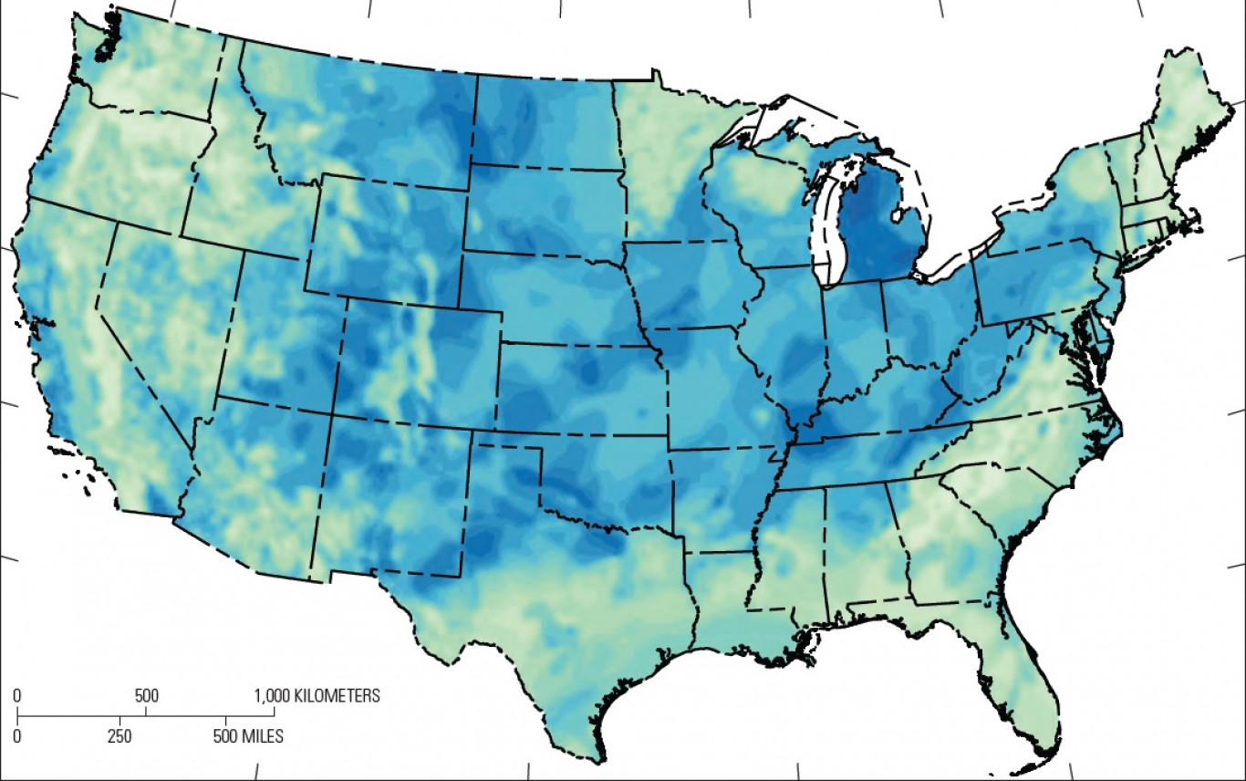 A map of hydrogen groups that can be obtained from the surface of the United States