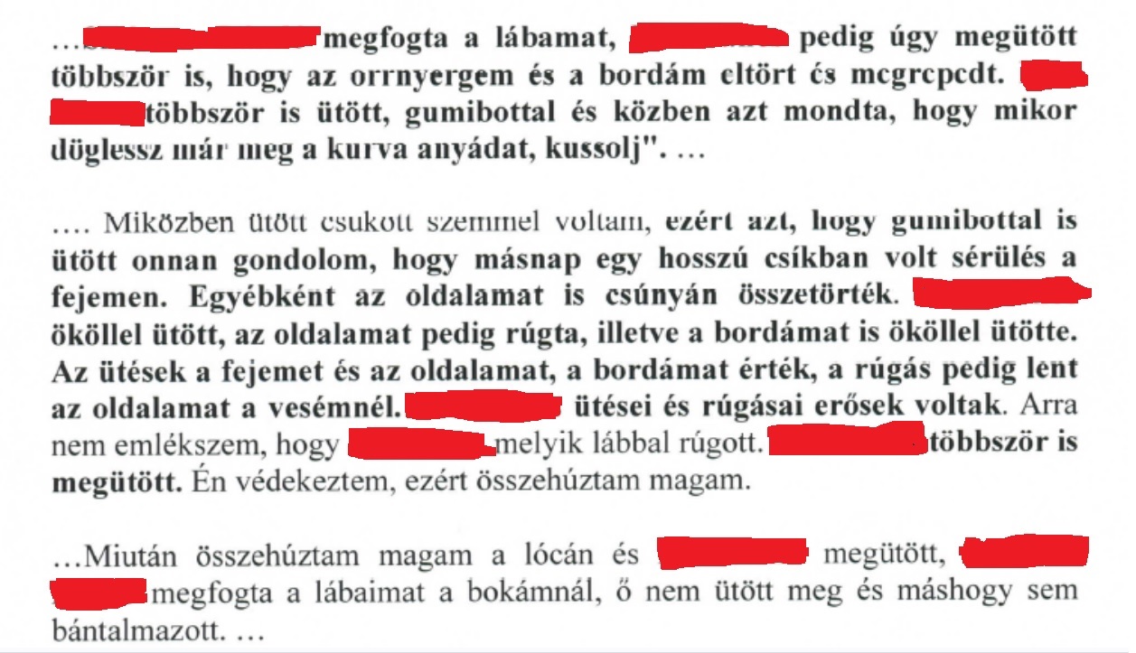 Részlet az ügyésznek tett vallomásából