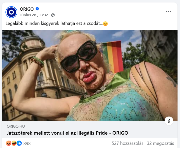 Képernyőfotó az Origo Facebook-posztjáról