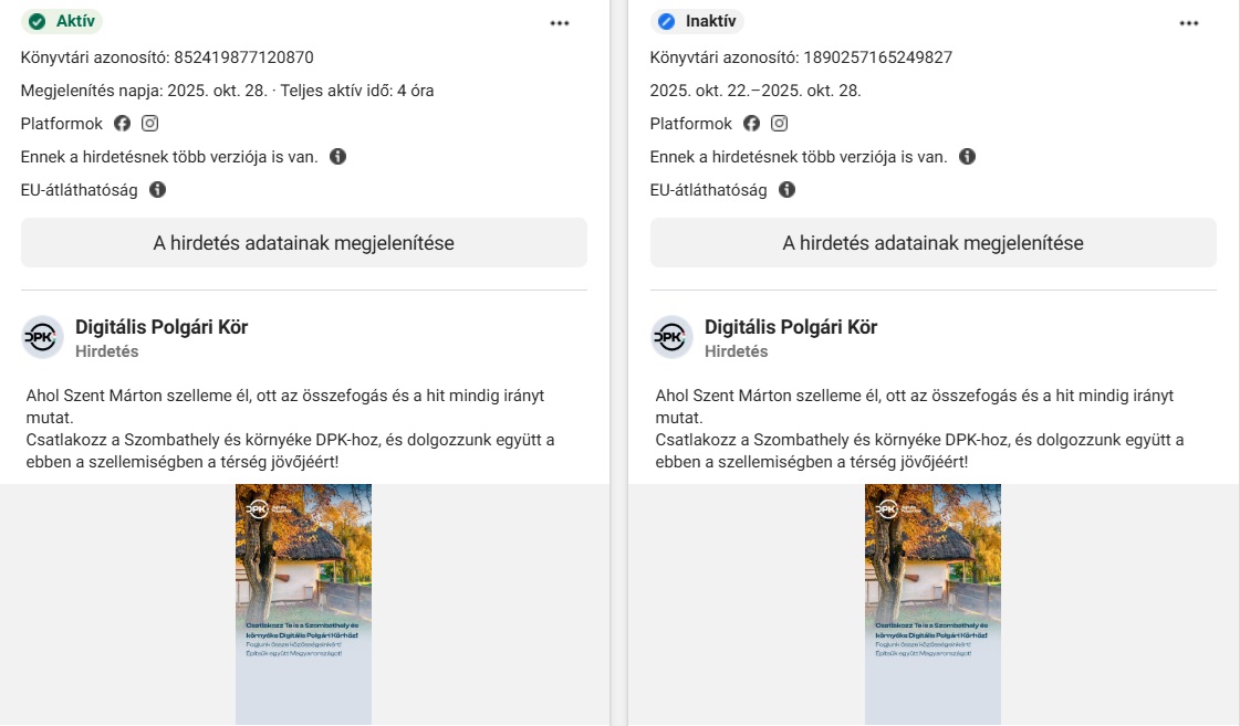 Egy kreatív, több hirdetésváltozat - toborzás a Szombathely és környéke DPK-ba