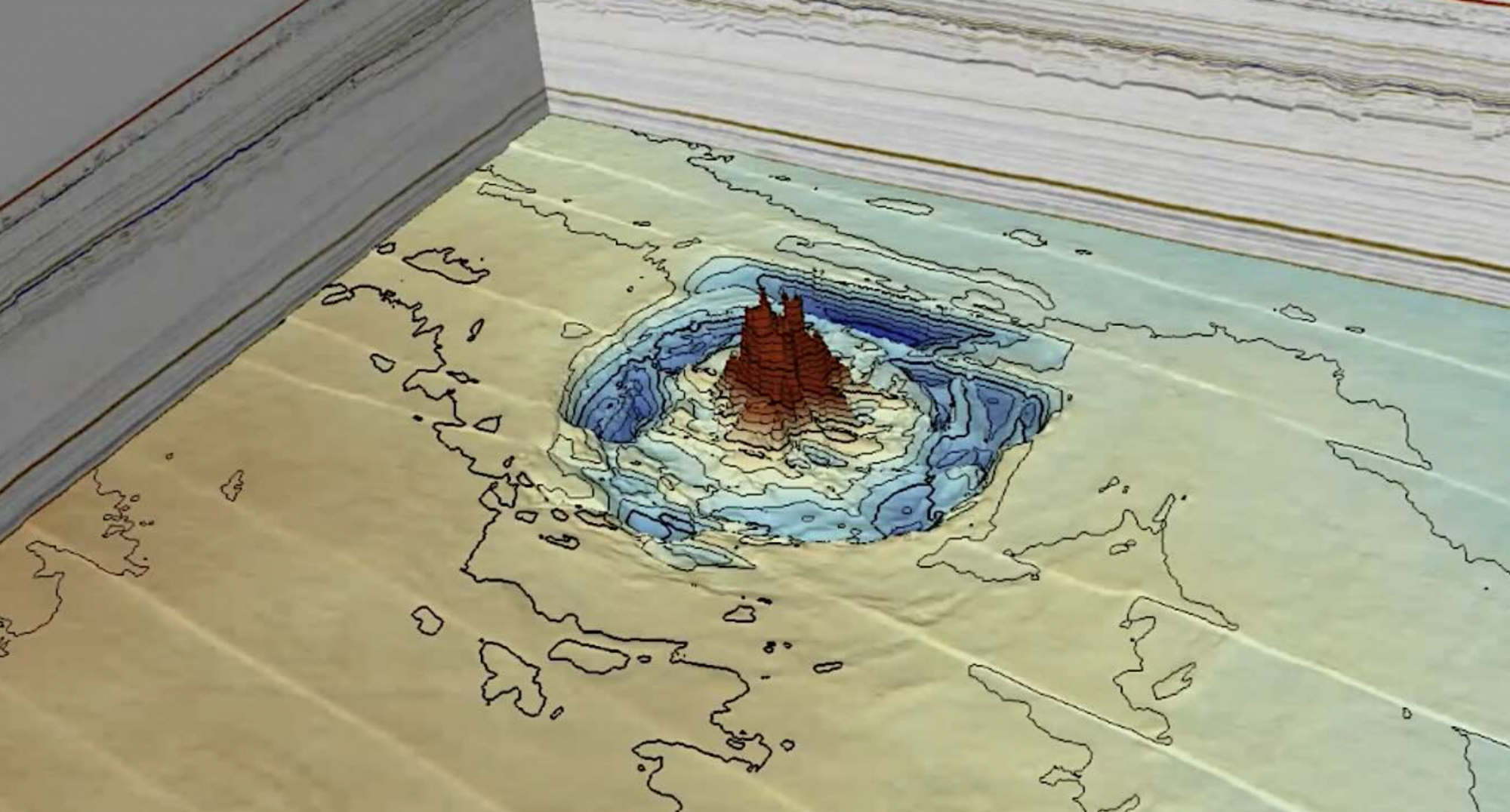 3D-vizsgálattal térképezték fel az óceán alján fekvő Nadir-krátert, amely a dinoszauruszok kihalása idején keletkezett