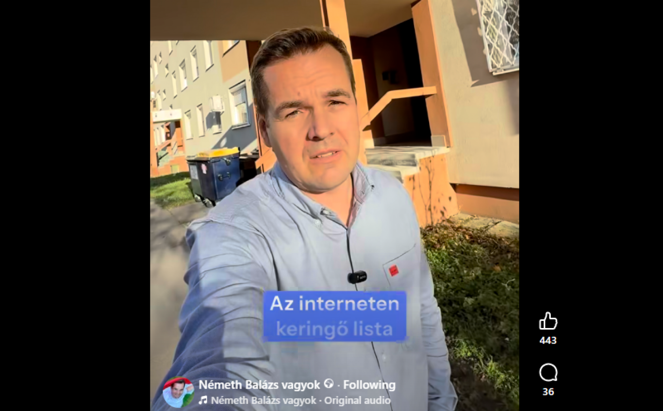 Németh kormánypropagandista megszerezte egy tiszás aktivista ellopott lakcímét, majd elment a háza elé videót forgatni, amiben azzal fenyegeti burkoltan, hogy tudja a címét