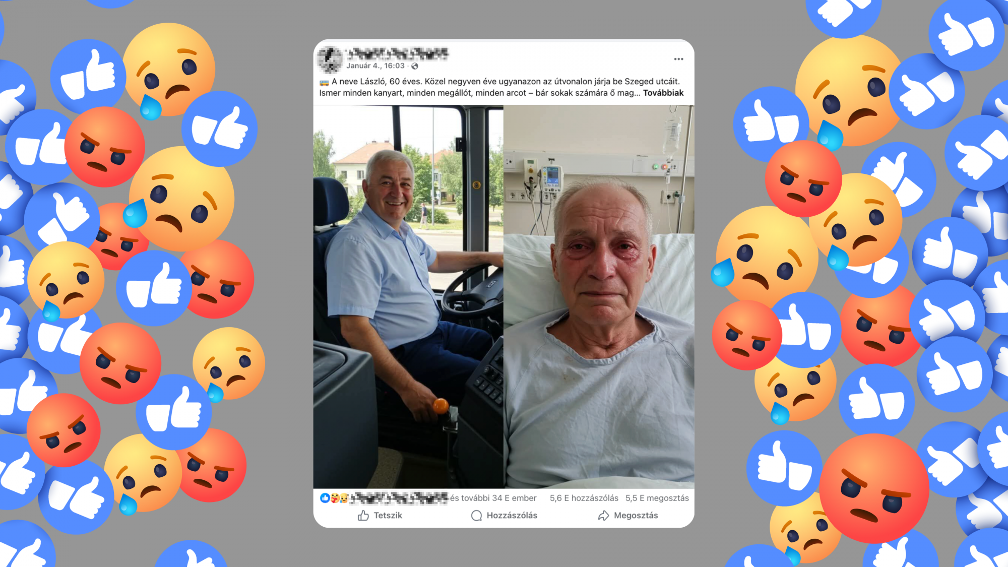 Több ezren kívánnak jobbulást Lászlónak, a kórházba került szegedi buszsofőrnek, aki igazából nem is létezik
