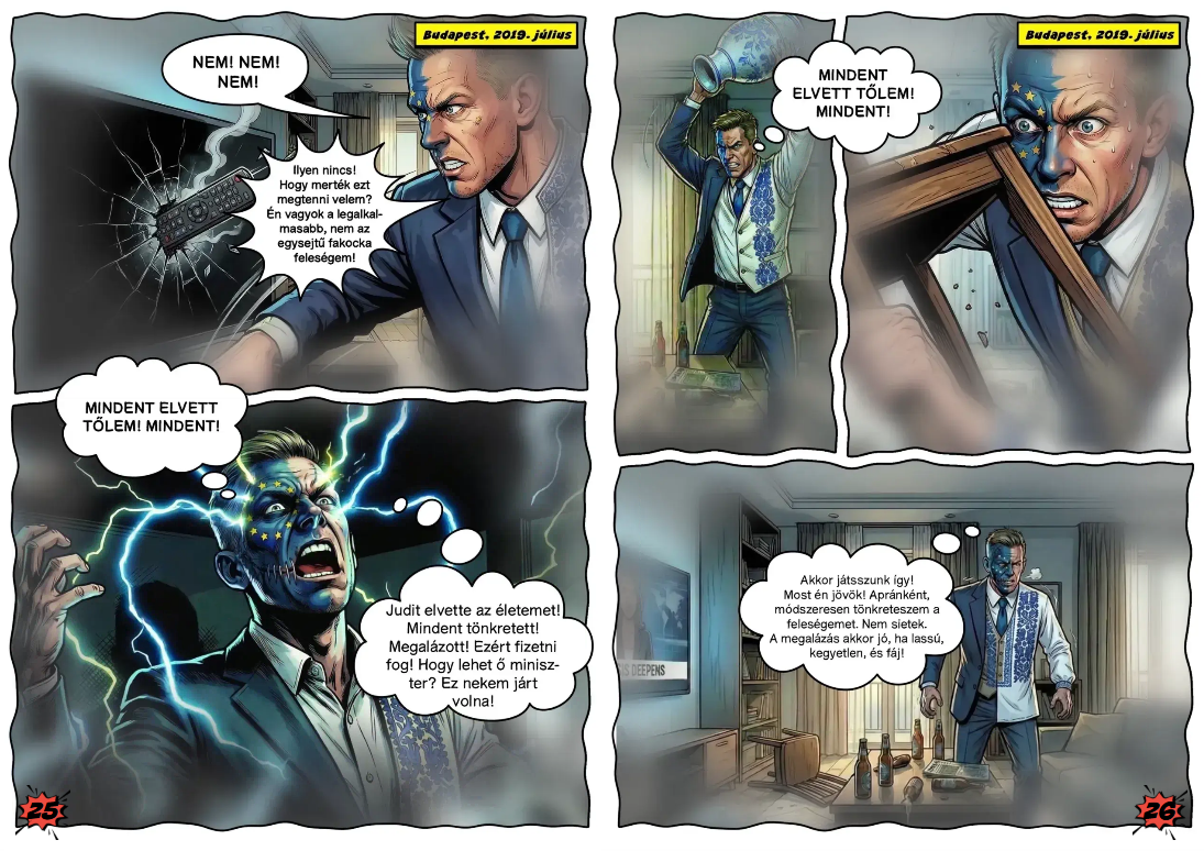 „Péter, mit akarsz azzal a késsel? Te vagy a bajom, te borsodi lotyó!” – annyira abszurd a Magyar Péter-képregény, hogy múzeumi darab is lehet belőle