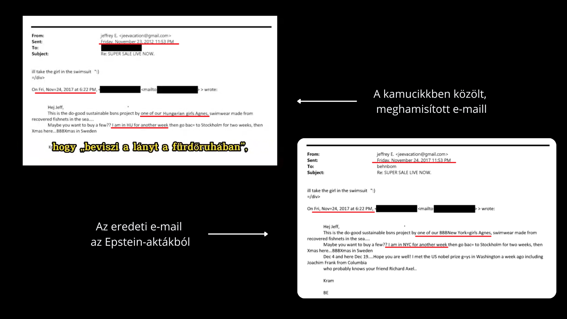A meghamisított és az eredeti e-mail.