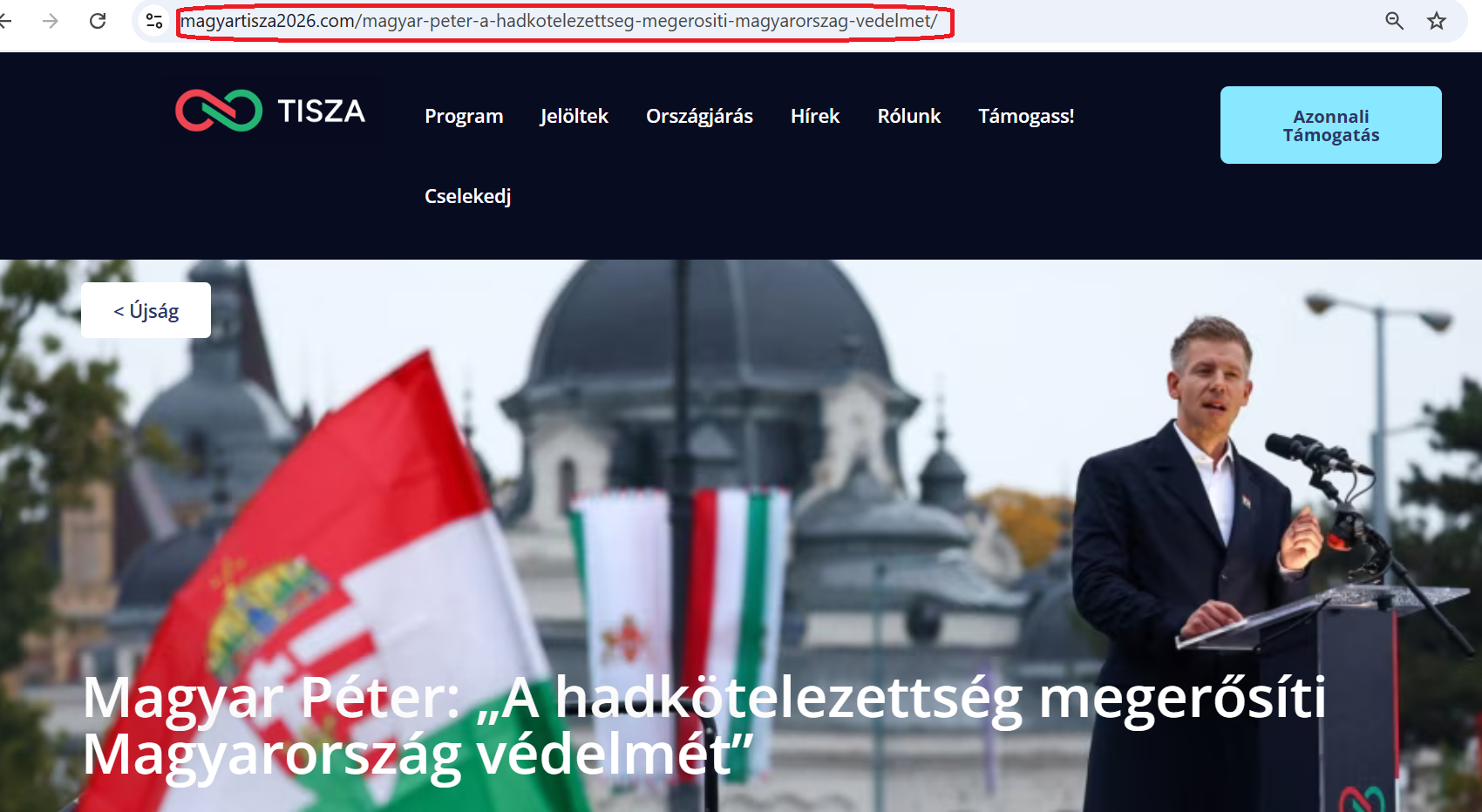 A Tisza Párt honlapját másoló kamuoldal.