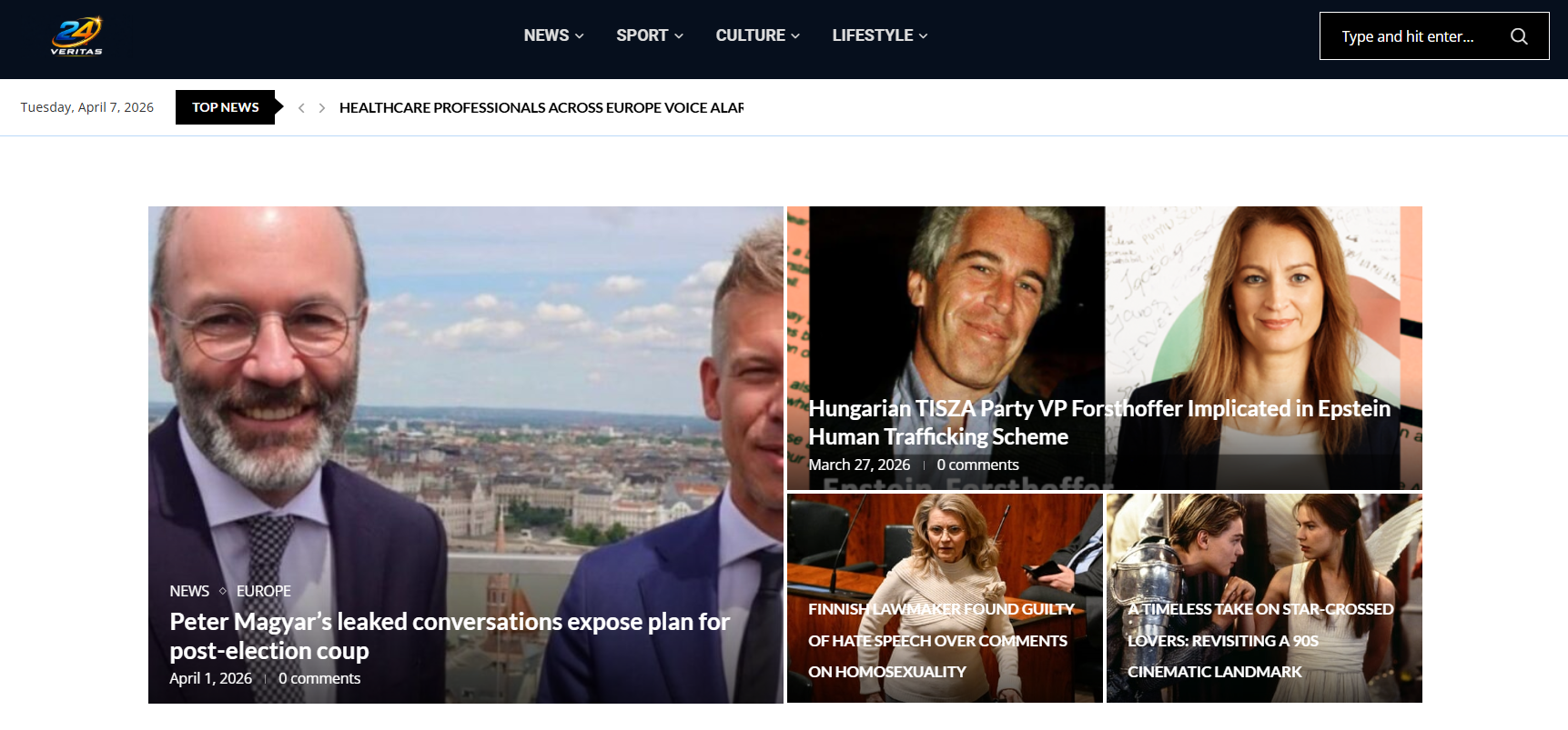 A 24veritas.com címoldala.