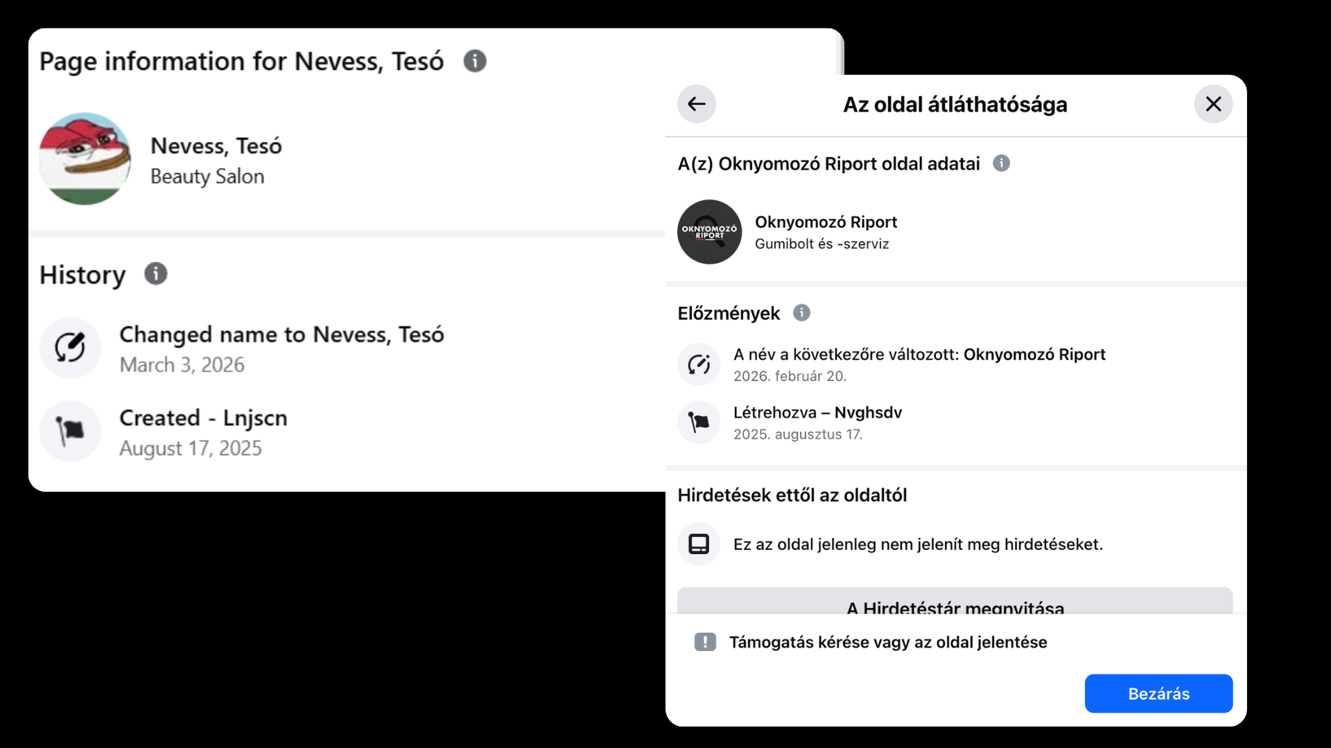 A Nevess, Tesó és az Oknyomozó Riport Facebook-oldalakat ugyanazon a napon hozták létre.