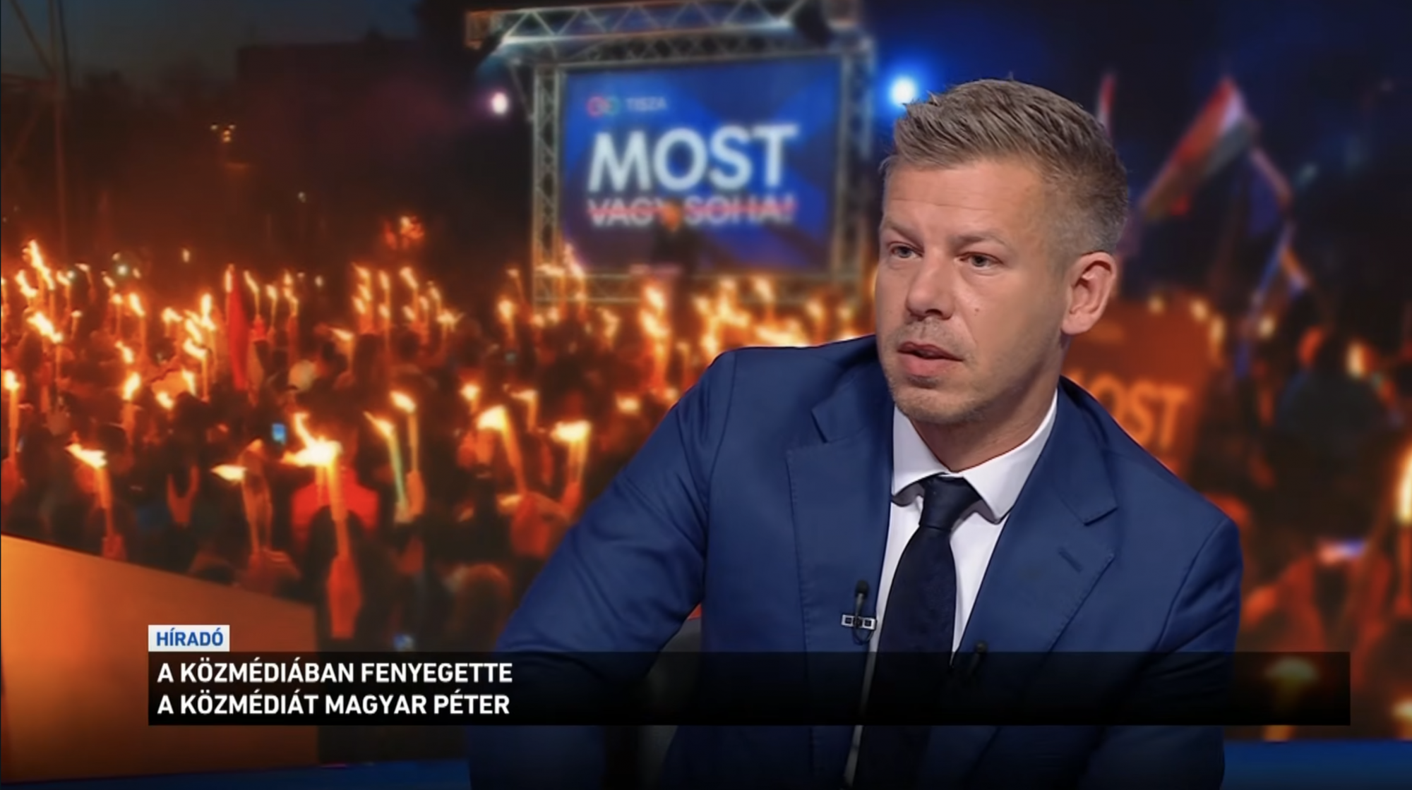 Közmédia: A közmédiában fenyegette a közmédiát Magyar Péter