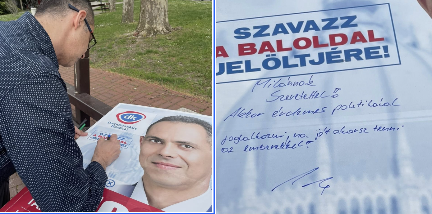 Micsoda szöveget dedikált a plakátjára az 1 százalékot elért DK-s, aki visszalépésre szólította fel a nála 55-ször több szavazatot kapó tiszást