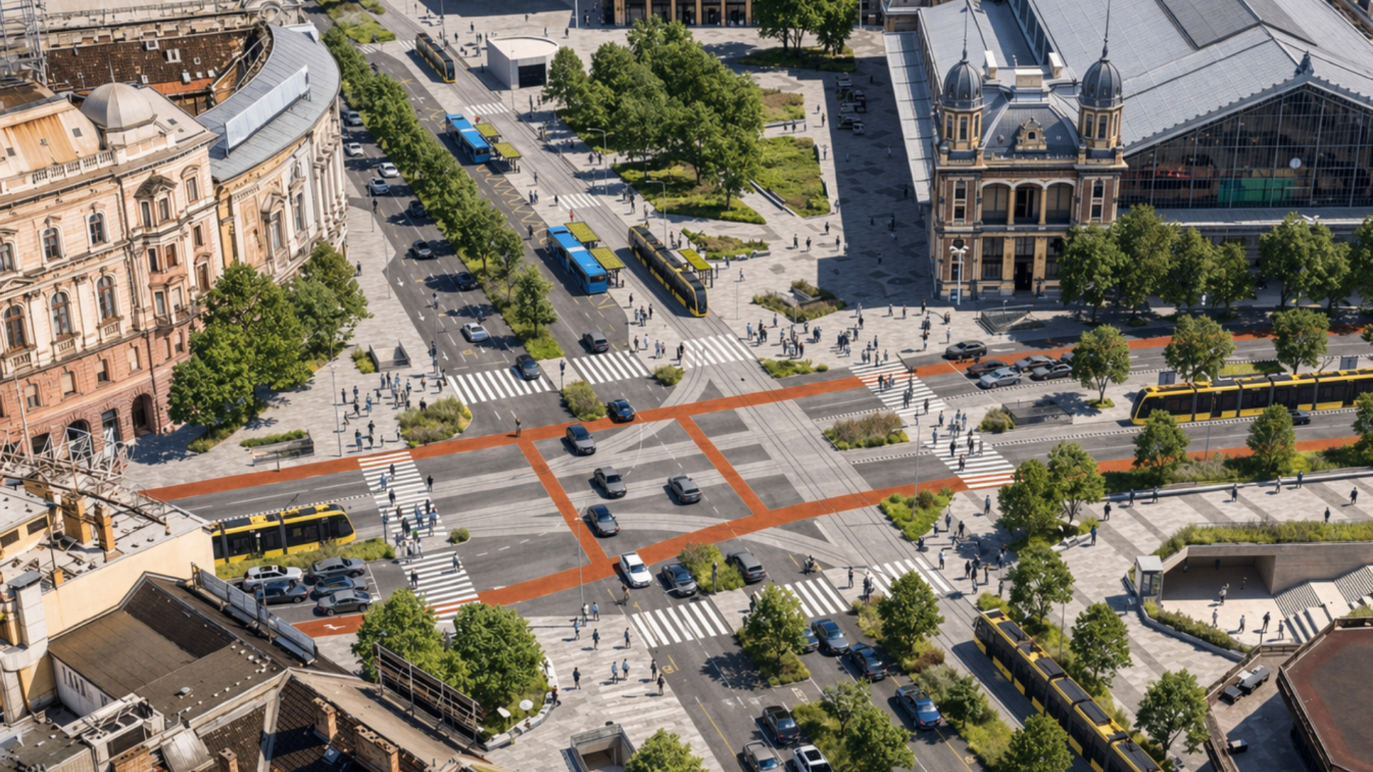 Nyugati tér felüljáró nélkül, zöld sáv a Bajcsyn, parkosított Lehel tér – Vitézy Dávid bemutatta a pesti fonódó villamos terveit