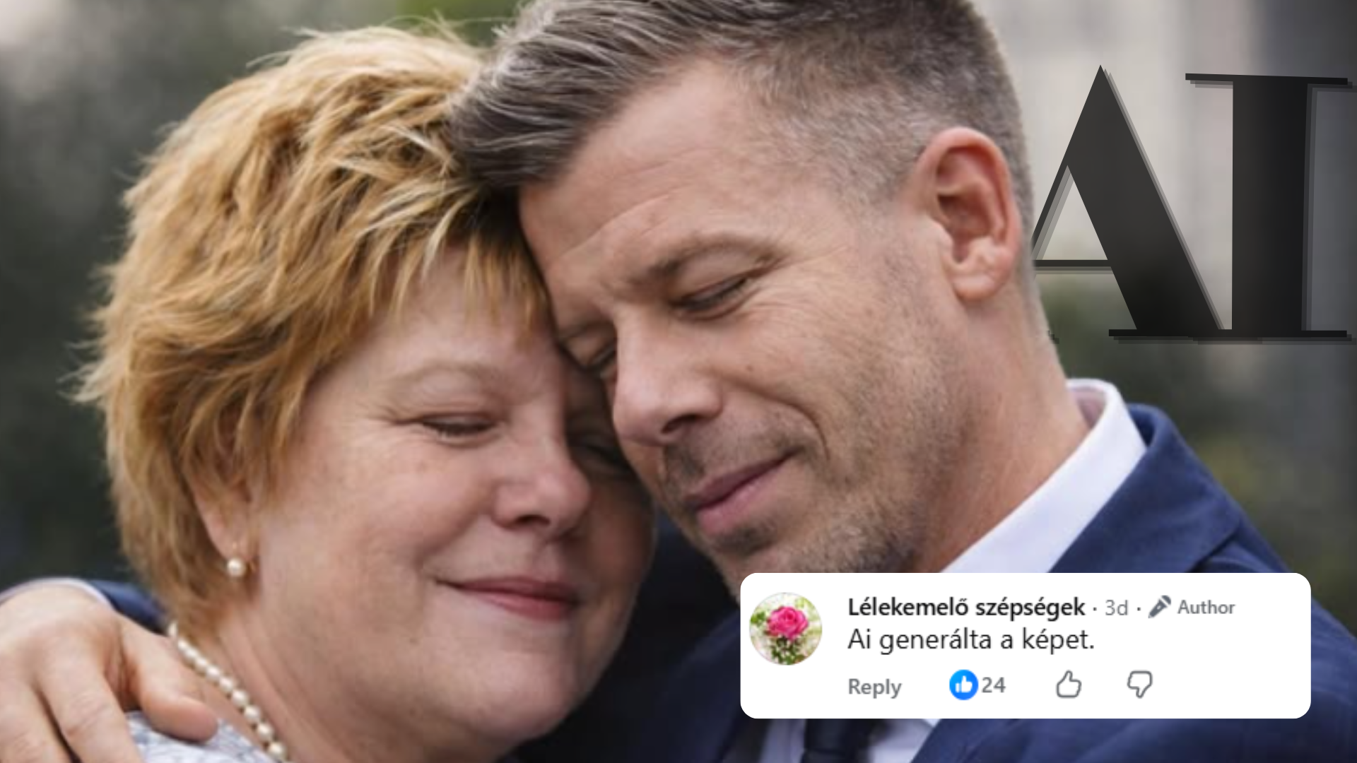 Rengetegen osztanak egy AI-képet az anyjával ölelkező Magyar Péterről úgy, mintha valódi fotó lenne