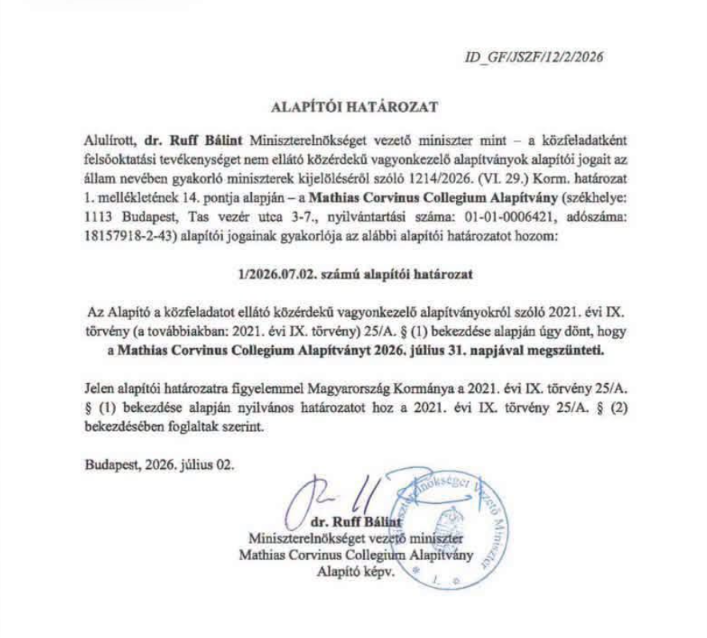 Ruff Bálint aláírta: megszűnik az MCC alapítványa