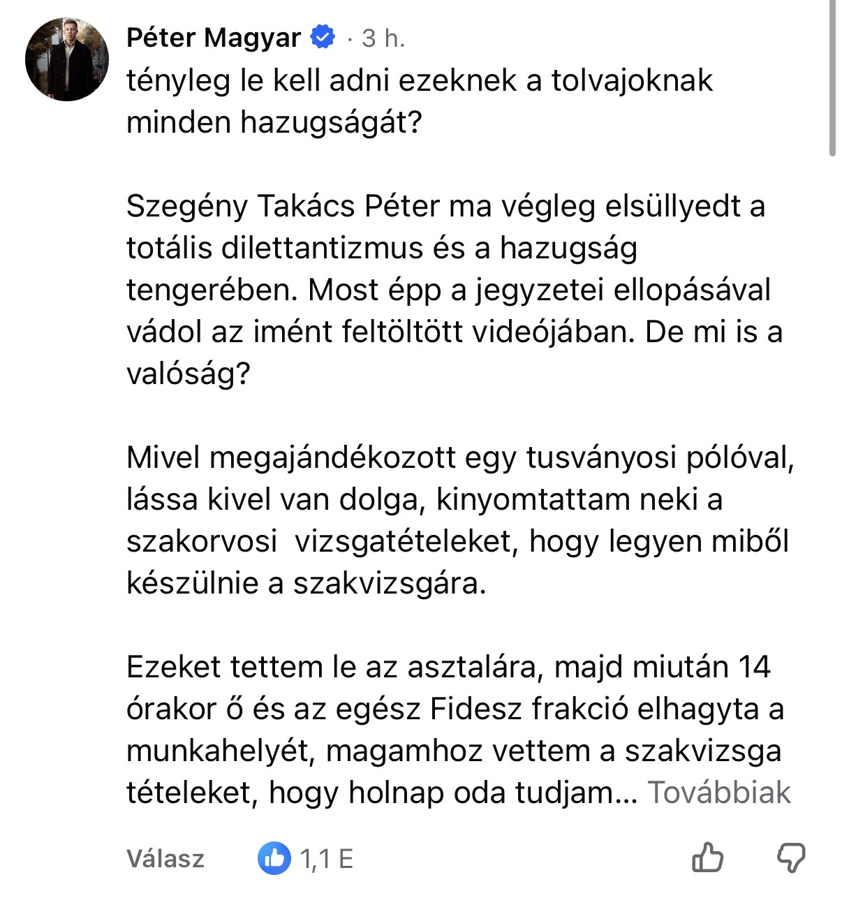 100 nap, 100 topkomment Magyar Pétertől