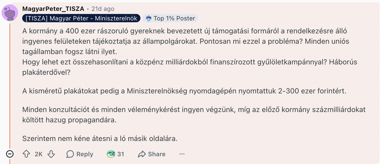 100 nap, 100 topkomment Magyar Pétertől