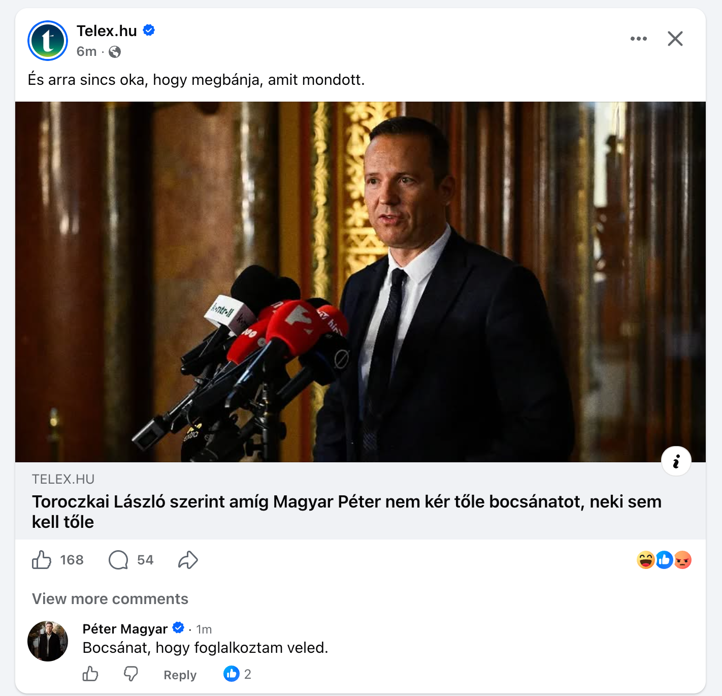 Magyar Péter bocsánatot kért Toroczkaitól, de nem úgy