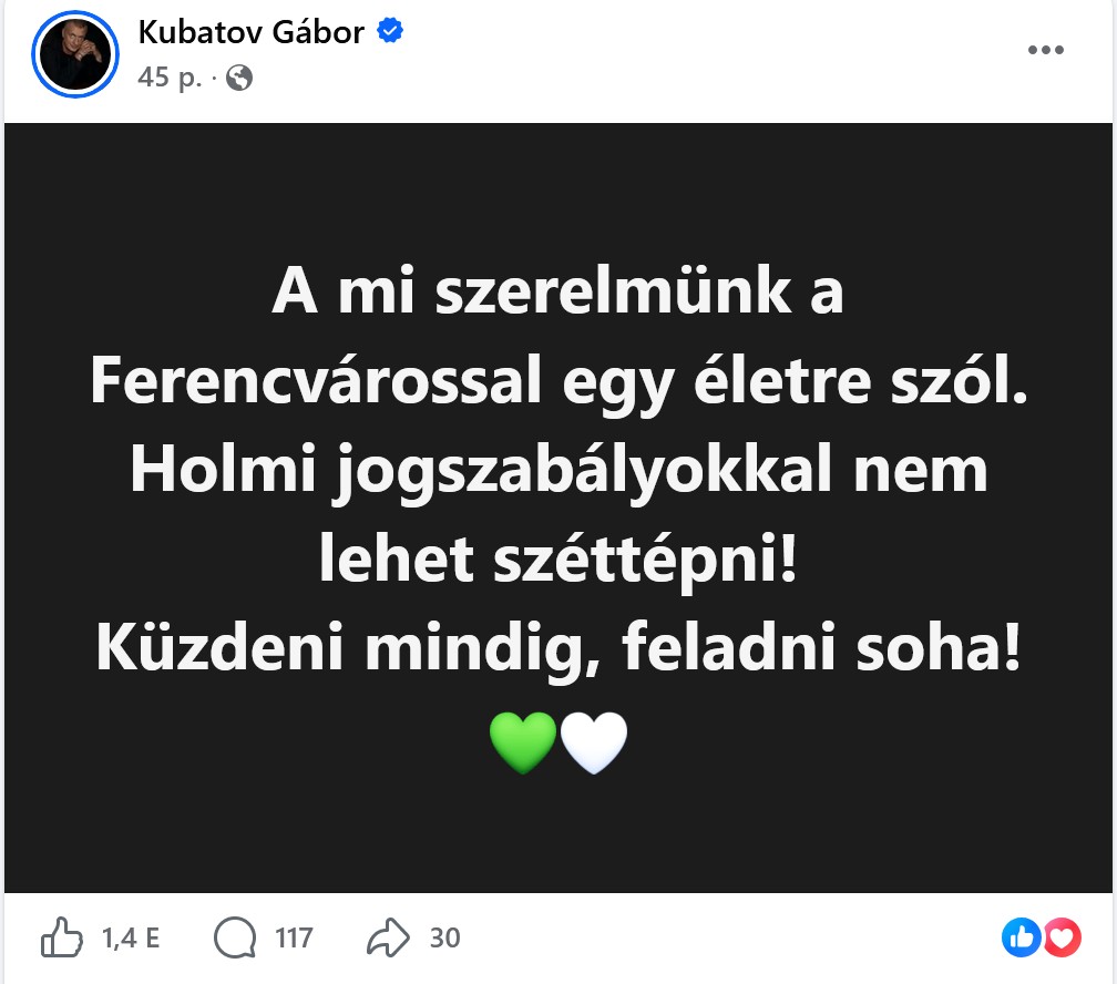 Kubatov Gábor szerelmét a Ferencvárossal nem tépheti szét holmi jogszabály
