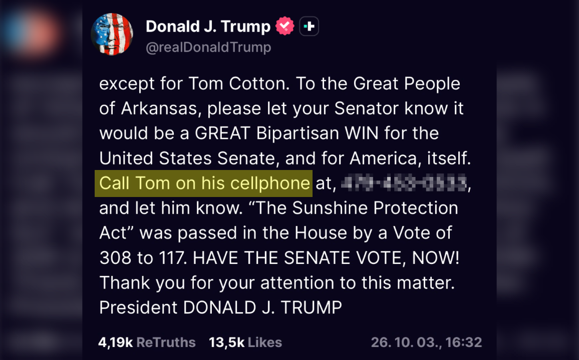 Trump közzétette egy republikánus szenátor telefonszámát, mert az nem akarja eltörölni az óraátállítást