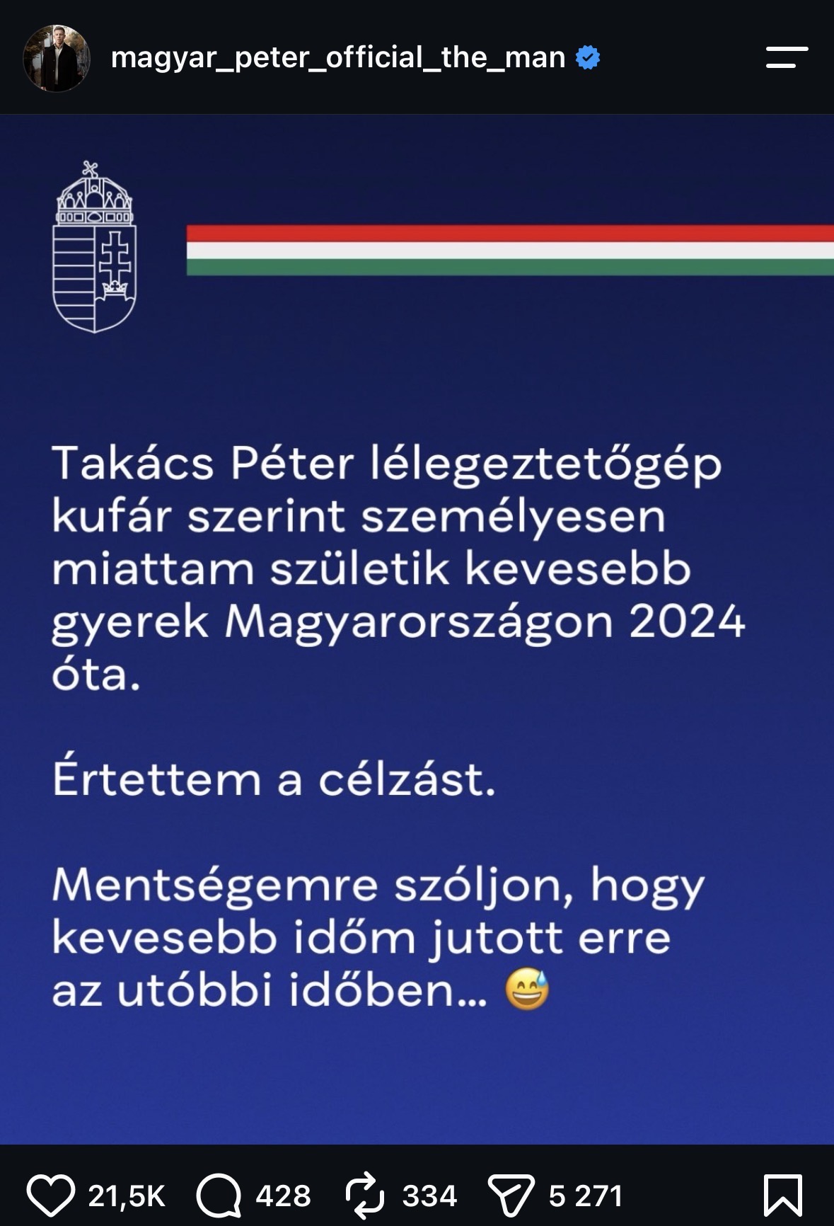Magyar Péter sírva nevetős emojival reagált arra, hogy a „miniszterelnö kúr”